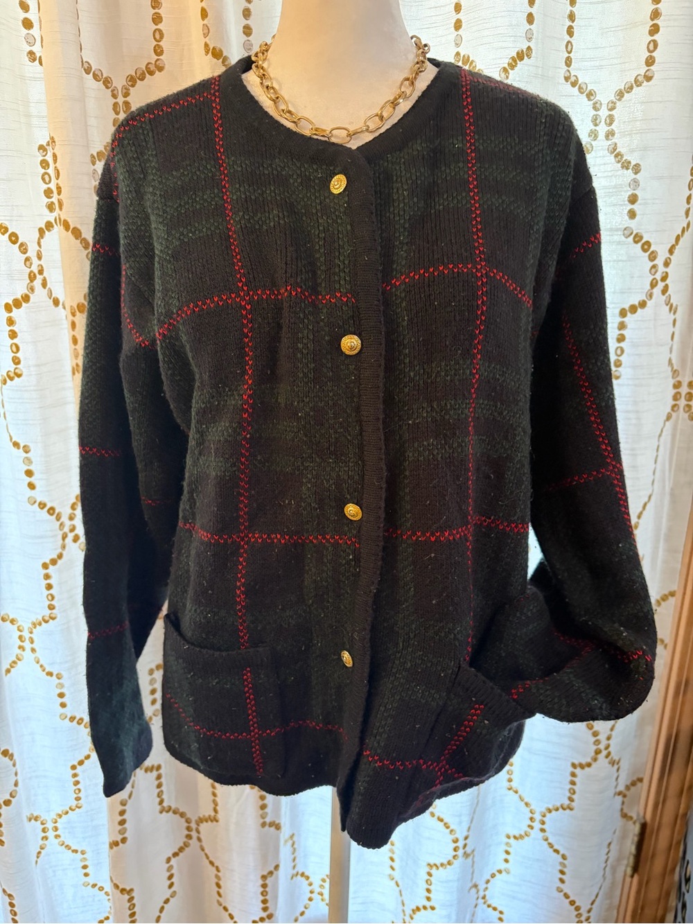 Vintage plaid Button-Front Women's Sweater Cardigan